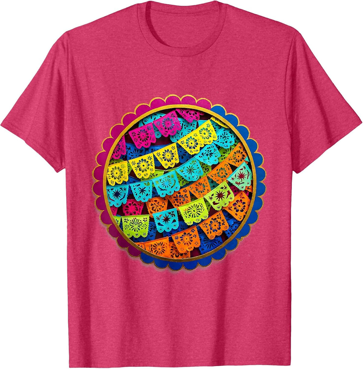 Kids Mexico Colorful Papel Picado Banner Design T-Shirt - Red Heather
