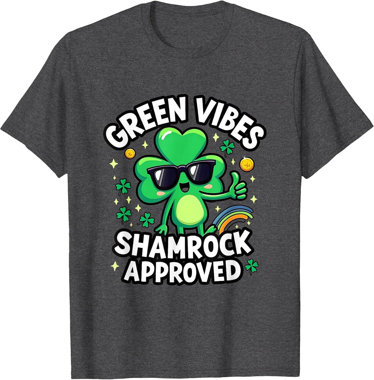 Green Vibes Shamrock Approved St Patrick's Day T-Shirt - Dark Heather Grey
