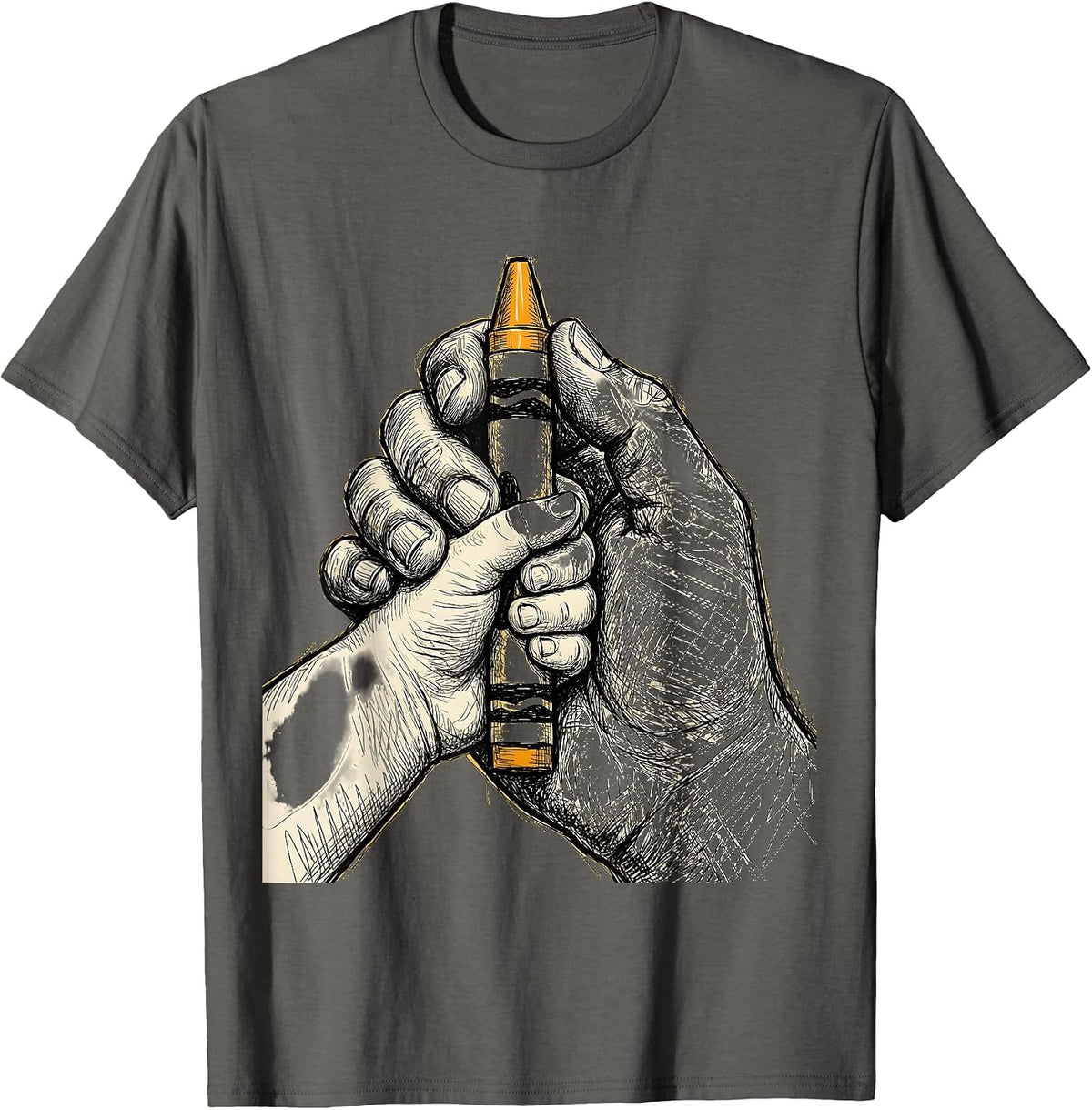 Special Education Teacher Crayon Hands Graphic T-Shirt - Asphalt Grey