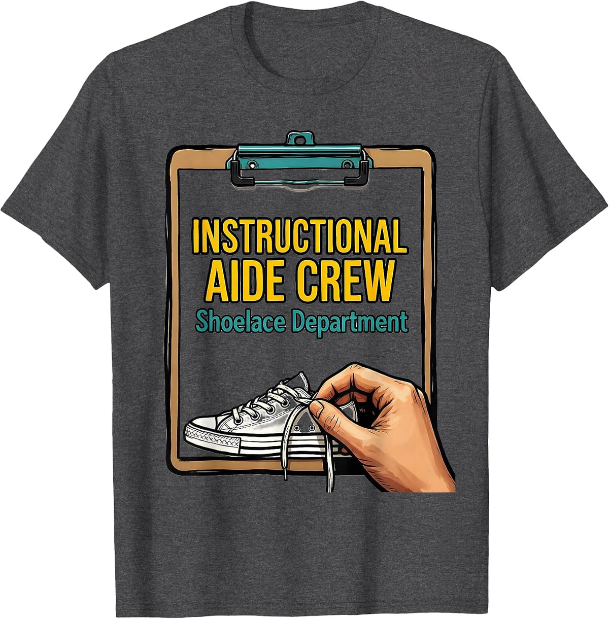Instructional Aide Crew Shoelace Department School Staff T-Shirt - Dark Heather Grey