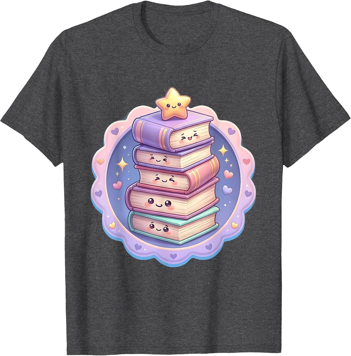 Reading Teacher Book Tower Illustration T-Shirt - Dark Heather Grey