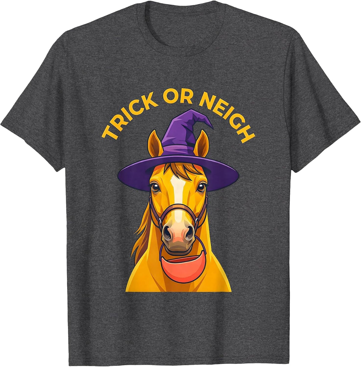 Men's Trick Or Neigh Flat Vector Halloween Horse Lover Humor T-Shirt - Dark Heather Grey