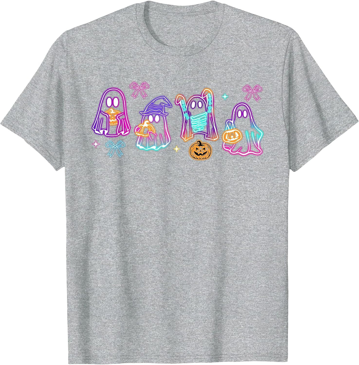 Funny Spooky Season Cute Boo Ghost Glow in Halloween Night T-Shirt - Heather Grey