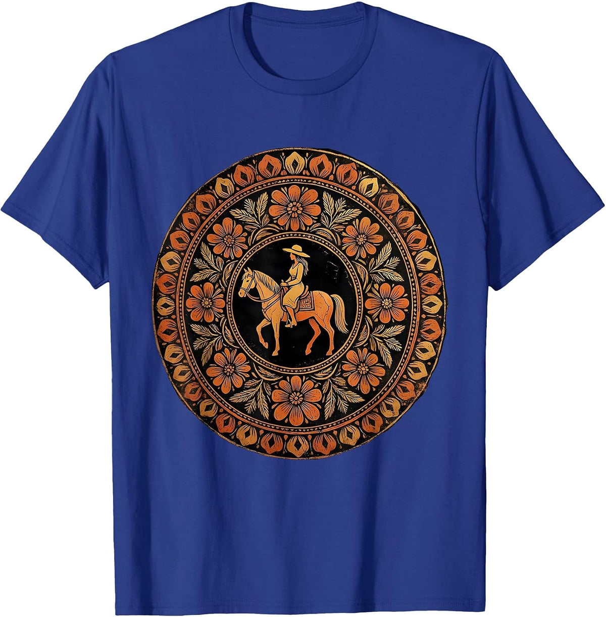 Horseback Rider Wide Brim Hat Western Graphic T-Shirt - Royal Blue