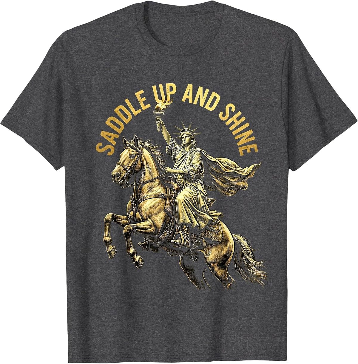 Saddle Up and Shine Horse Lover Design T-Shirt - Dark Heather Grey
