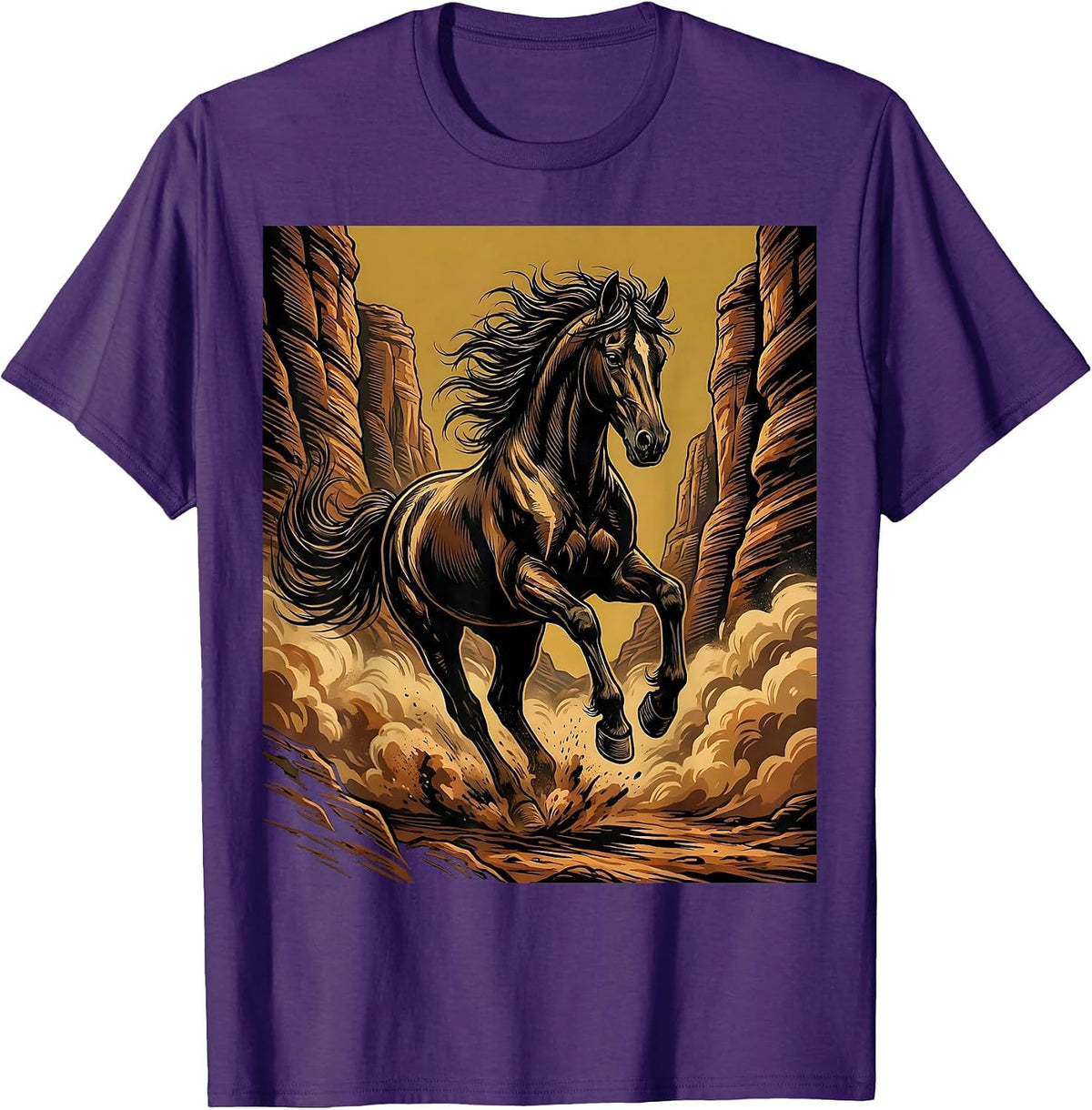 Lone Horse Running Through Canyon Dust T-Shirt - Purple