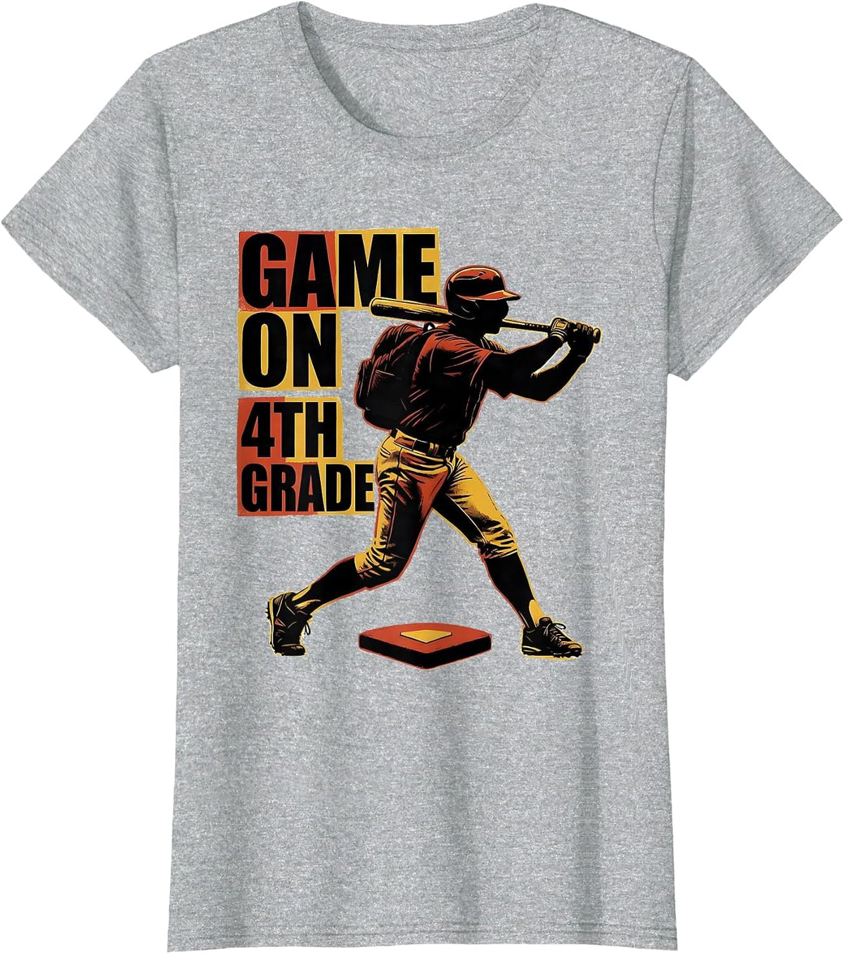 Game On 4th Grade Screenprint Back To School Baseball Drip T-Shirt - Heather Grey