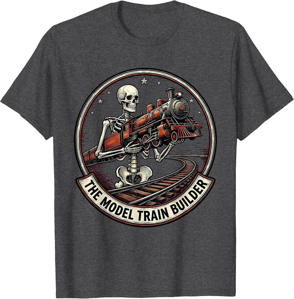 The Model Train Builder Vintage Gothic Skeleton Tarot Card T-Shirt - Dark Heather Grey