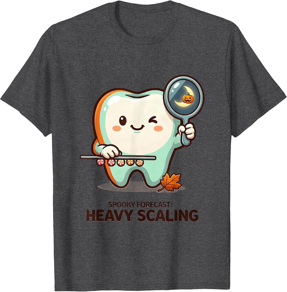 Men's Spooky Forecast: Heavy Scaling Cute Kawaii Dental Hygienist T-Shirt - Dark Heather Grey