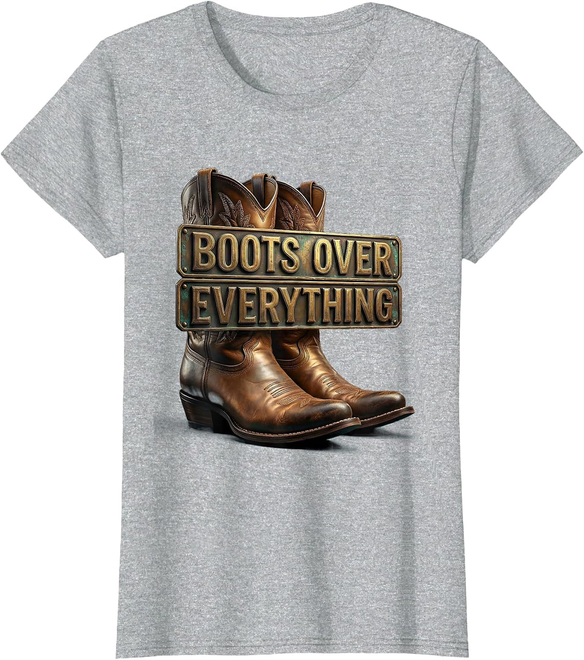 Women's Boots Over Everything Western Cowboy Design T-Shirt - Heather Grey