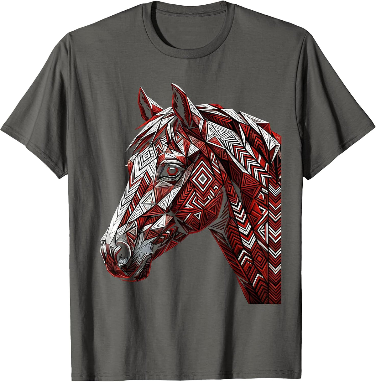 Men's Tribal Horse Head Profile Graphic Design T-Shirt - Asphalt Grey