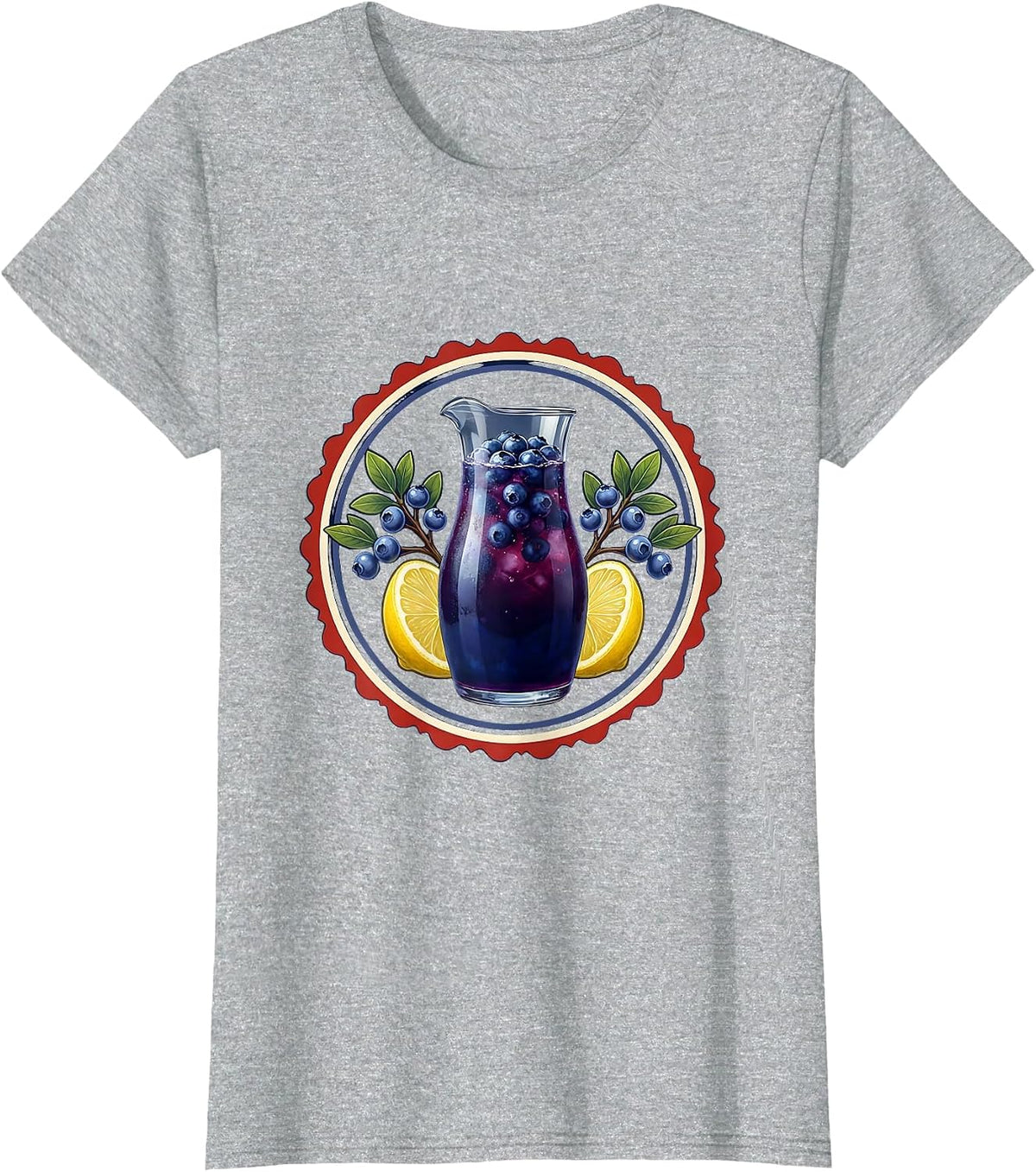 Women's Red White and Blueberries Lemonade Pitcher Graphic T-Shirt - Heather Grey
