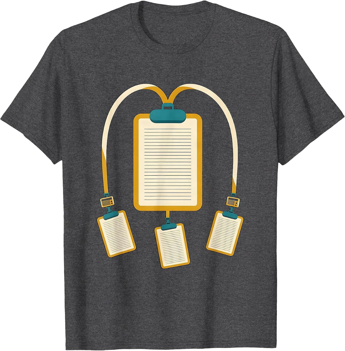 Clipboard And Lanyard Support Emblem Midcentury Modern T-Shirt - Dark Heather Grey