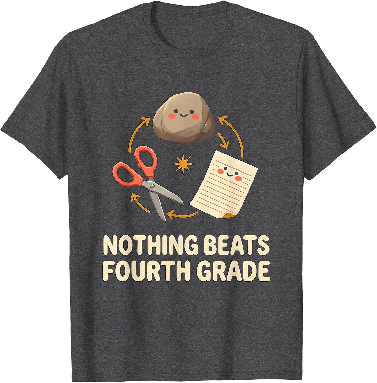 Men's Nothing Beats Fourth Grade Back to School Rock Paper T-Shirt - Dark Heather Grey