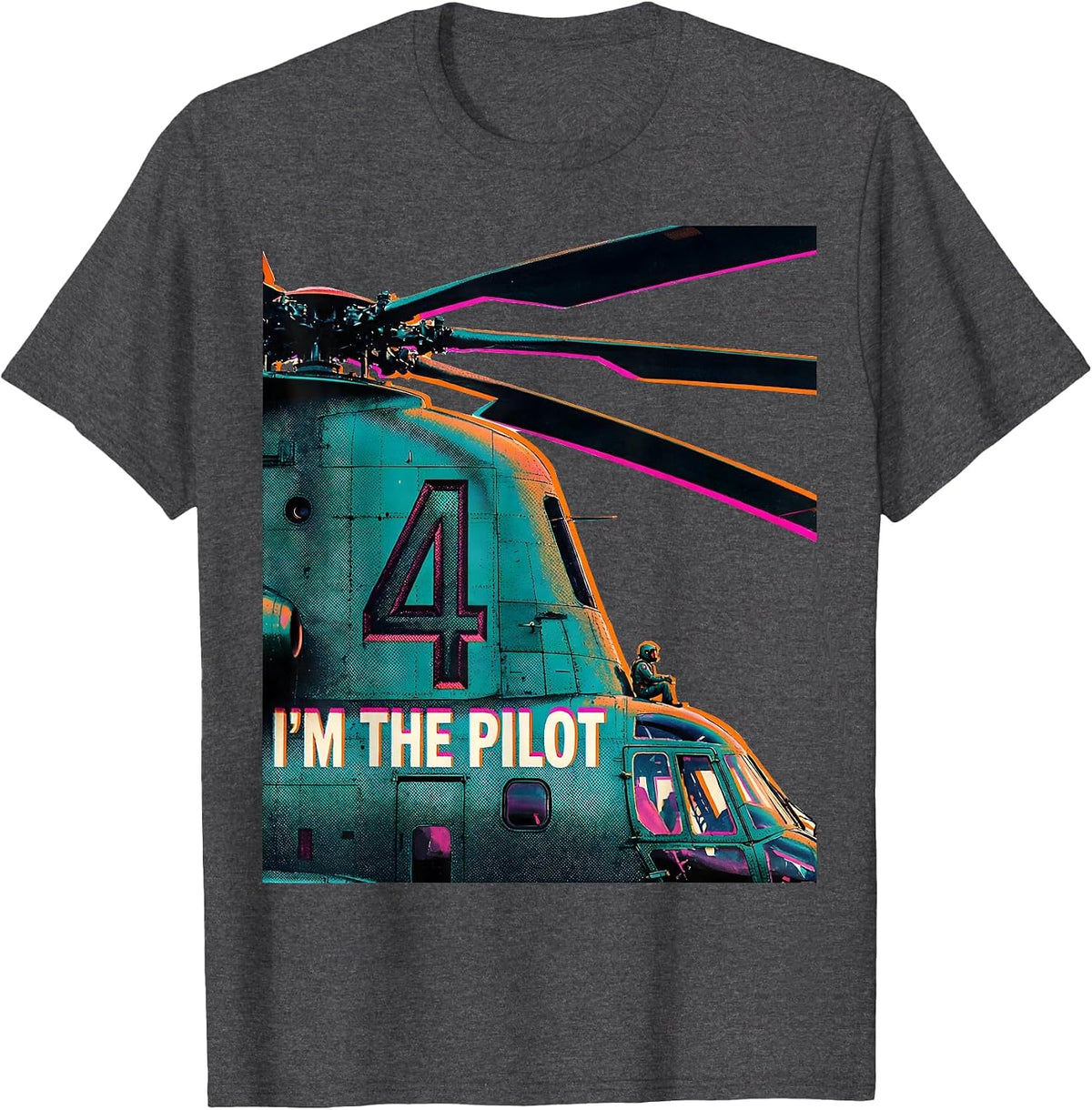 Men's I'm 4 I'm the Pilot Risograph Helicopter Birthday Boy T-Shirt - Dark Heather Grey