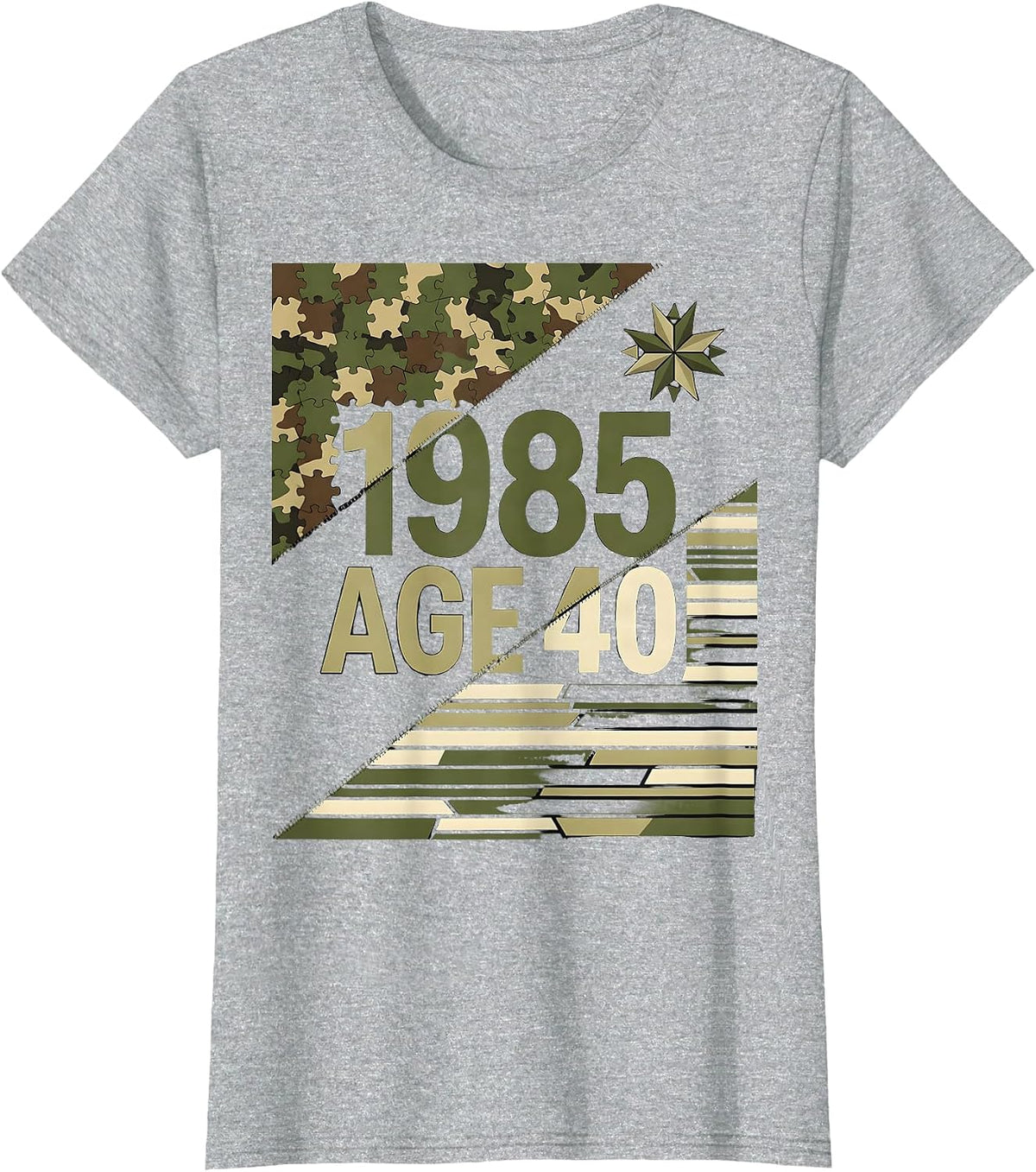 1985 AGE 40 Vintage Camo Flag 40th Birthday Milestone T-Shirt - Heather Grey