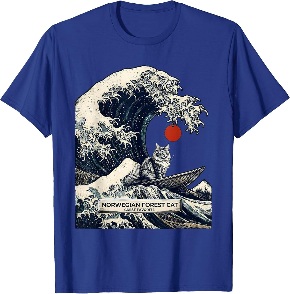 Men's Norwegian Forest Cat Crest Favorite Woodcut Engraving Funny T-Shirt - Royal Blue