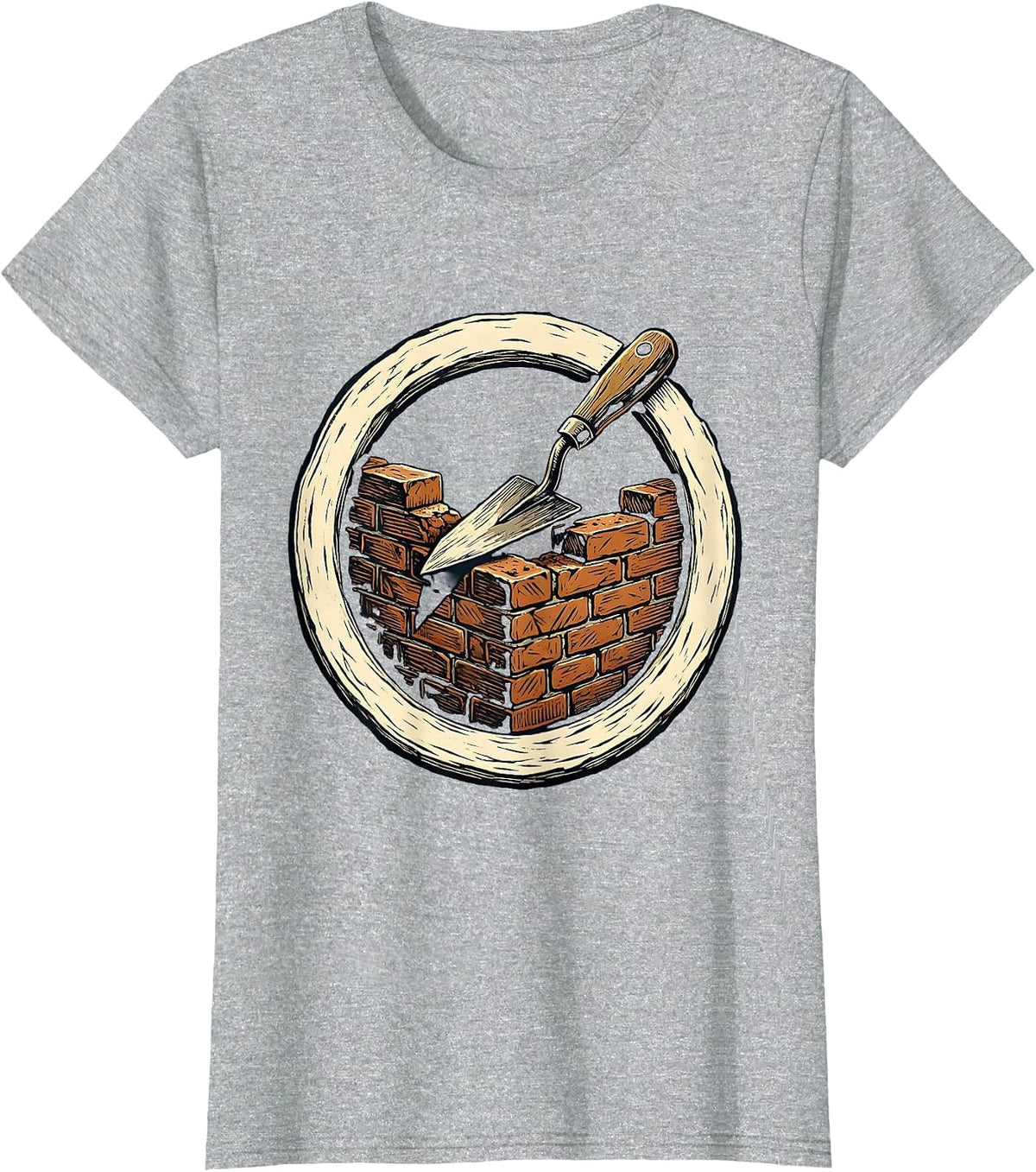 Blue Collar Bricklayer Half-Built Wall Trowel Graphic T-Shirt - Heather Grey