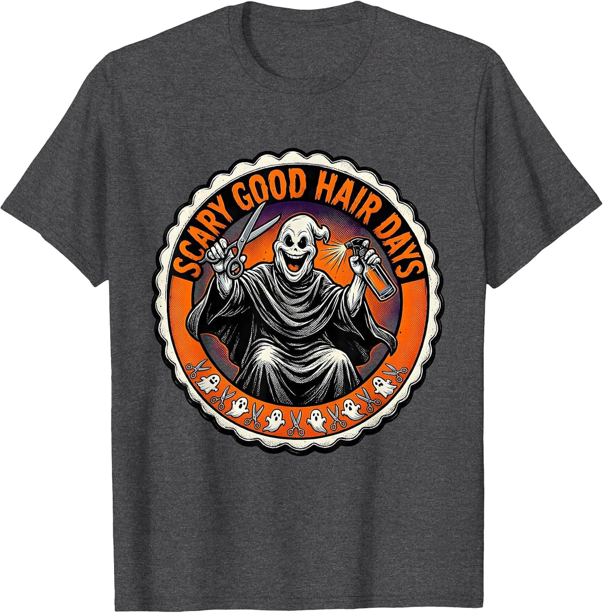 Boo Crew Hair Stylist Halloween Design T-Shirt - Dark Heather Grey