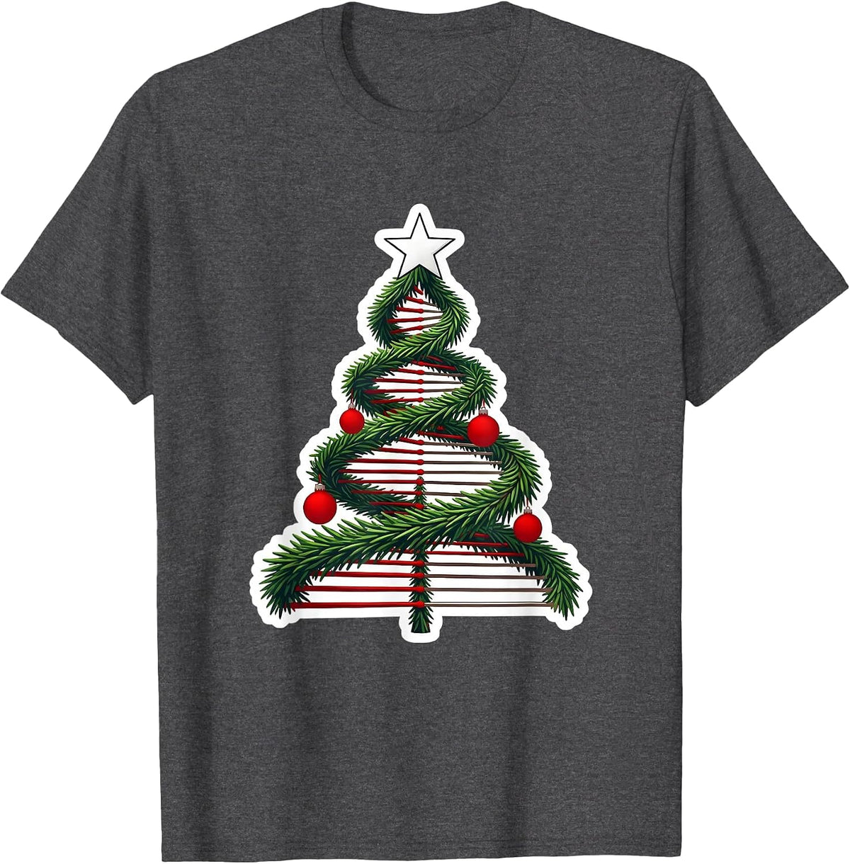 Men's DNA Helix Christmas Tree Science Teacher Humor T-Shirt - Dark Heather Grey