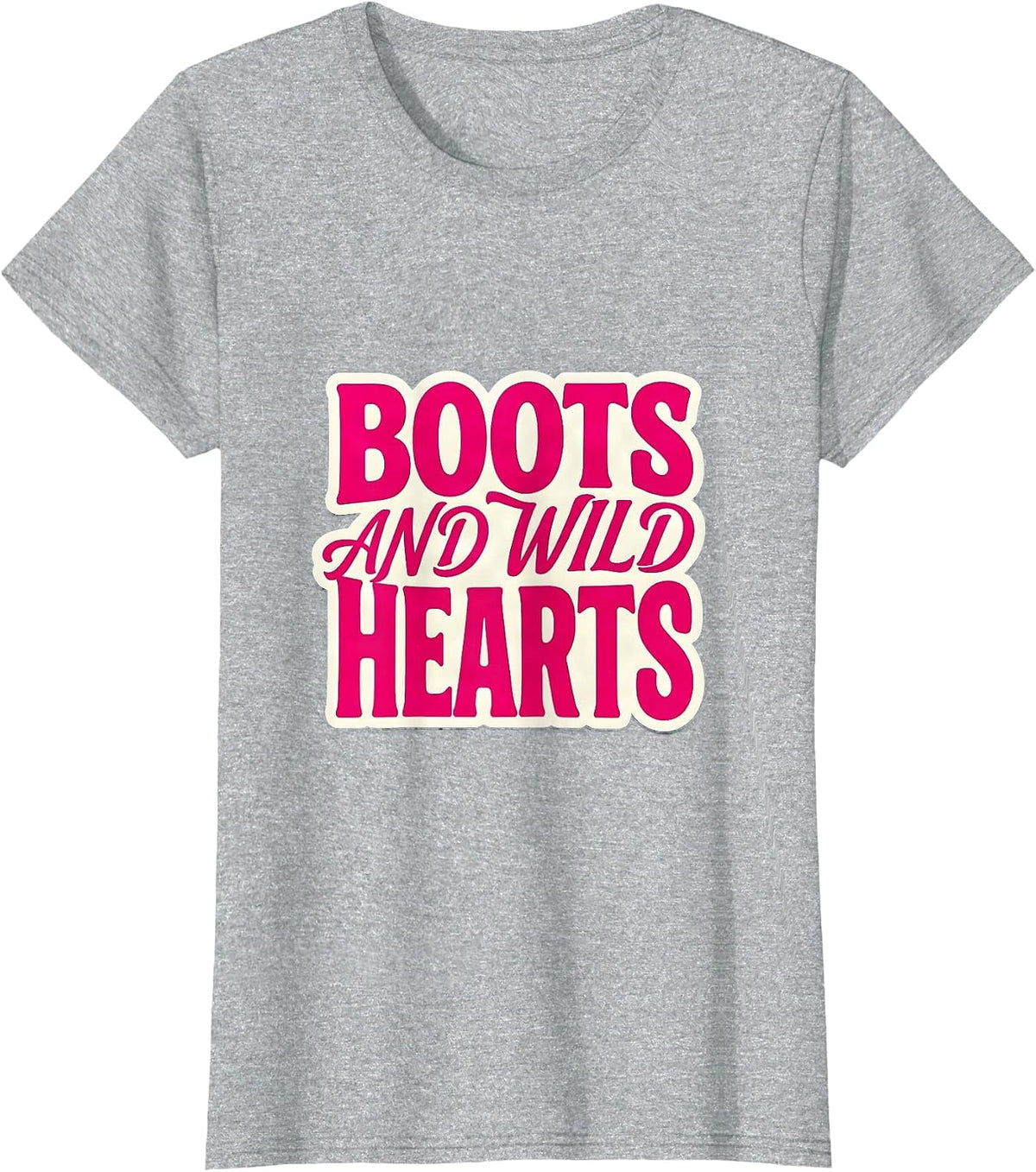 Boots and Wild Hearts Cowboy Design T-Shirt - Heather Grey