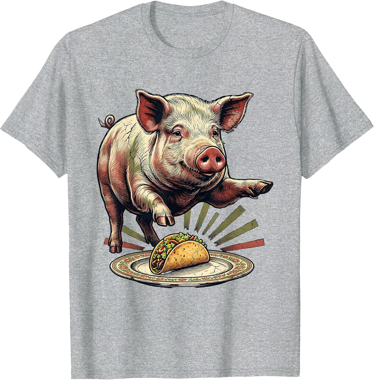 Men's Polite Pig Taco Fiesta Distressed Cinco De Mayo T-Shirt - Heather Grey