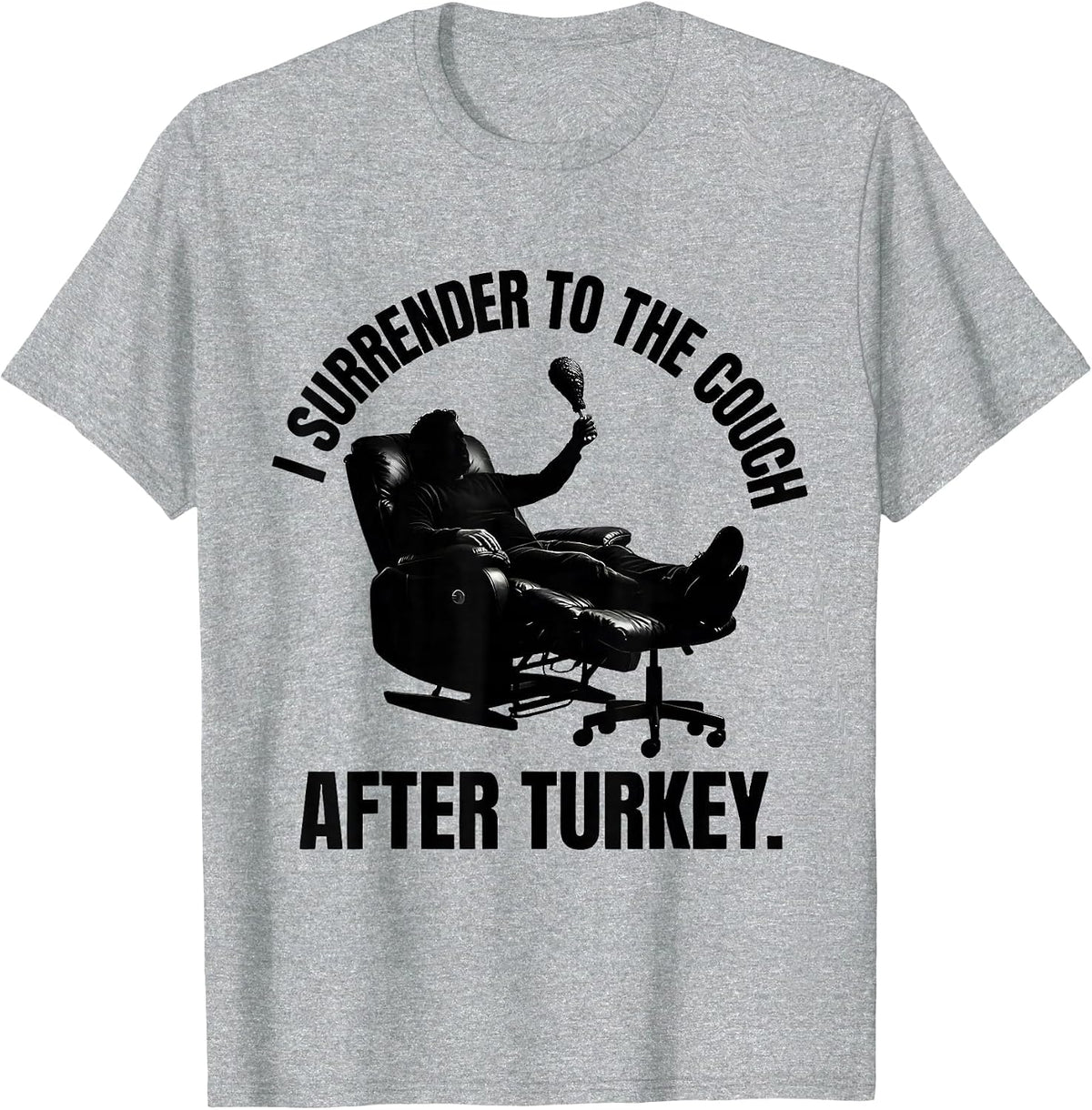 Men's I Surrender To The Couch After Turkey Funny Thanksgiving T-Shirt - Heather Grey