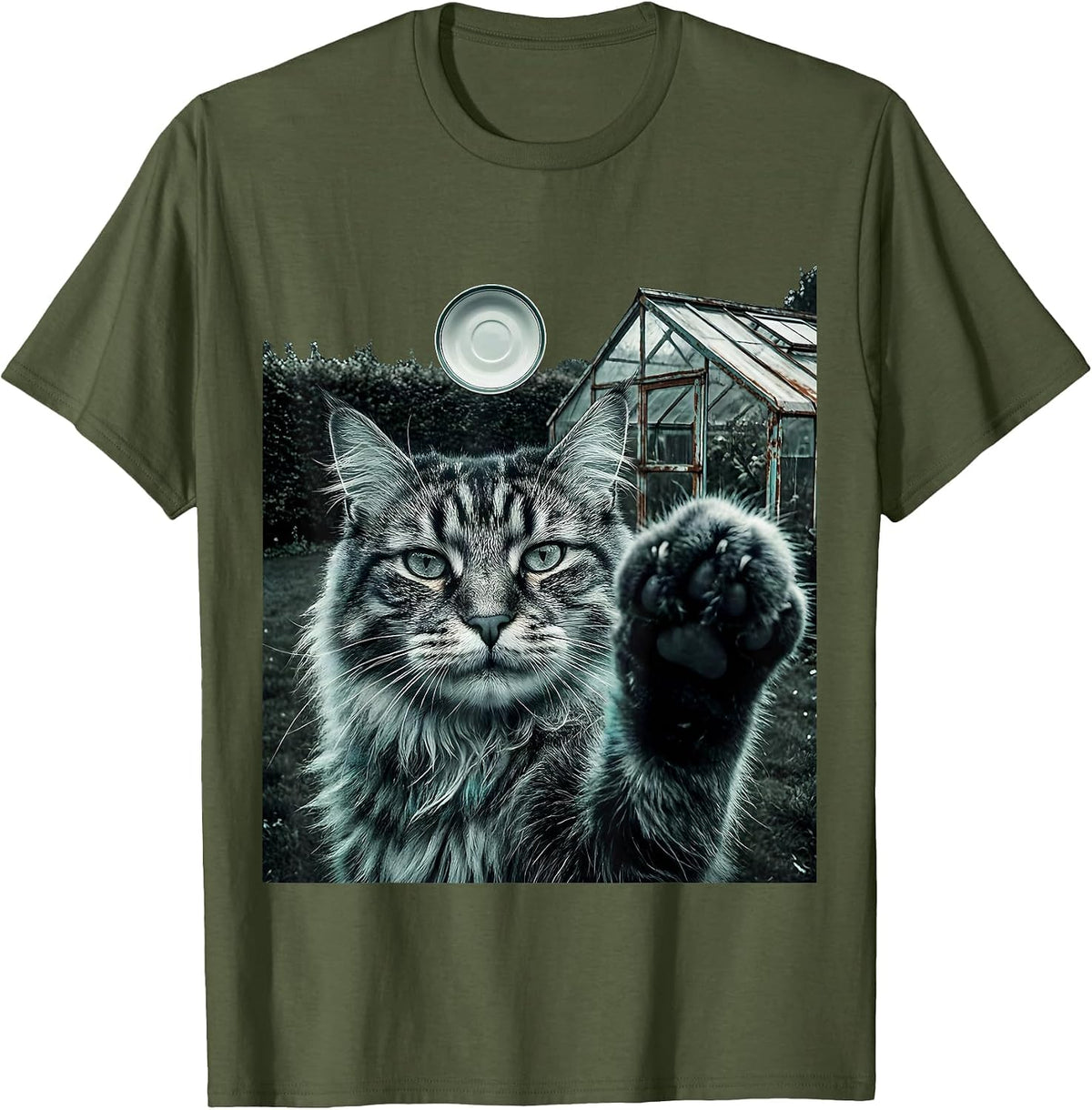 Men's Norwegian Forest Cat UFO Meme Funny Cat Owner Gift T-Shirt - Olive Green