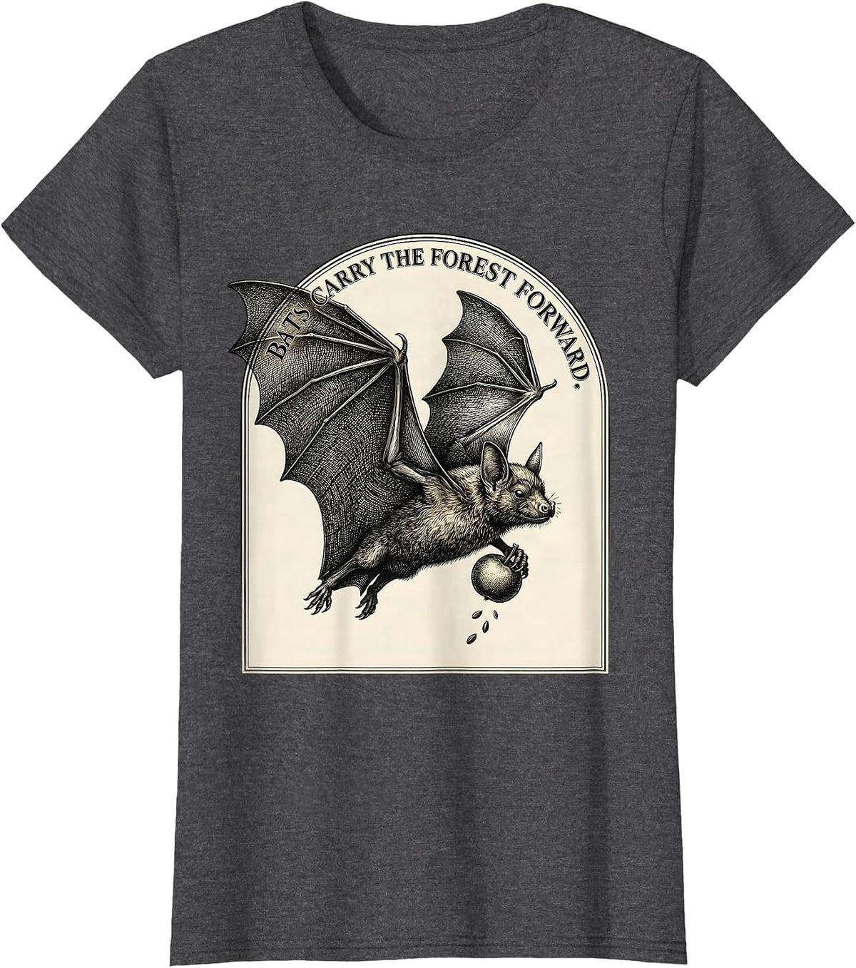 Women's Bats Carry The Forest Forward Funny Bat Lover Biology T-Shirt - Dark Heather Grey
