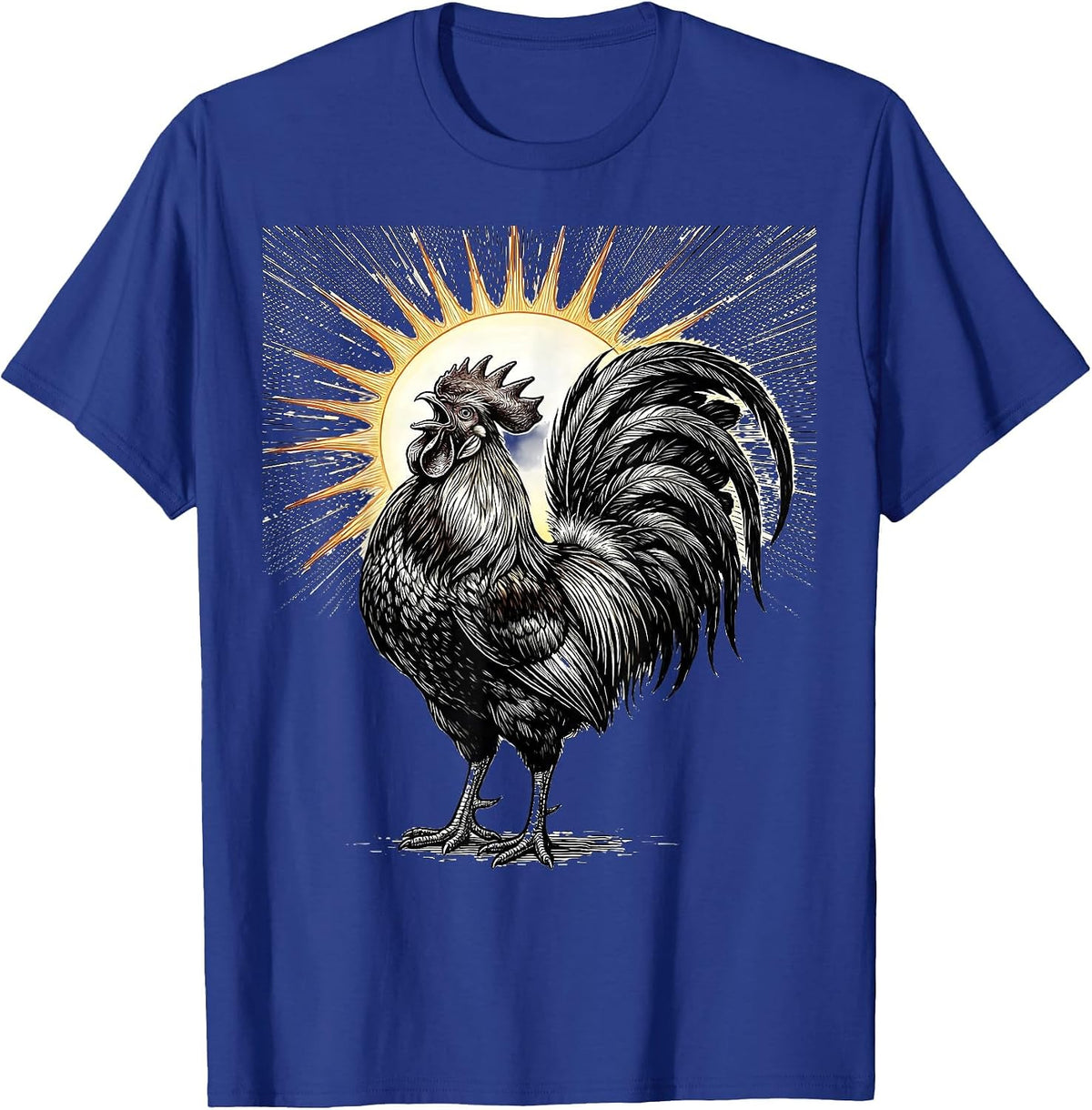 Rooster at Dawn Jesus Faith Graphic T-Shirt - Royal Blue