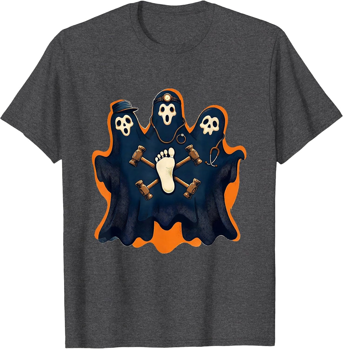 Ghost Podiatry Crew Halloween Medical Worker Costume T-Shirt - Dark Heather Grey