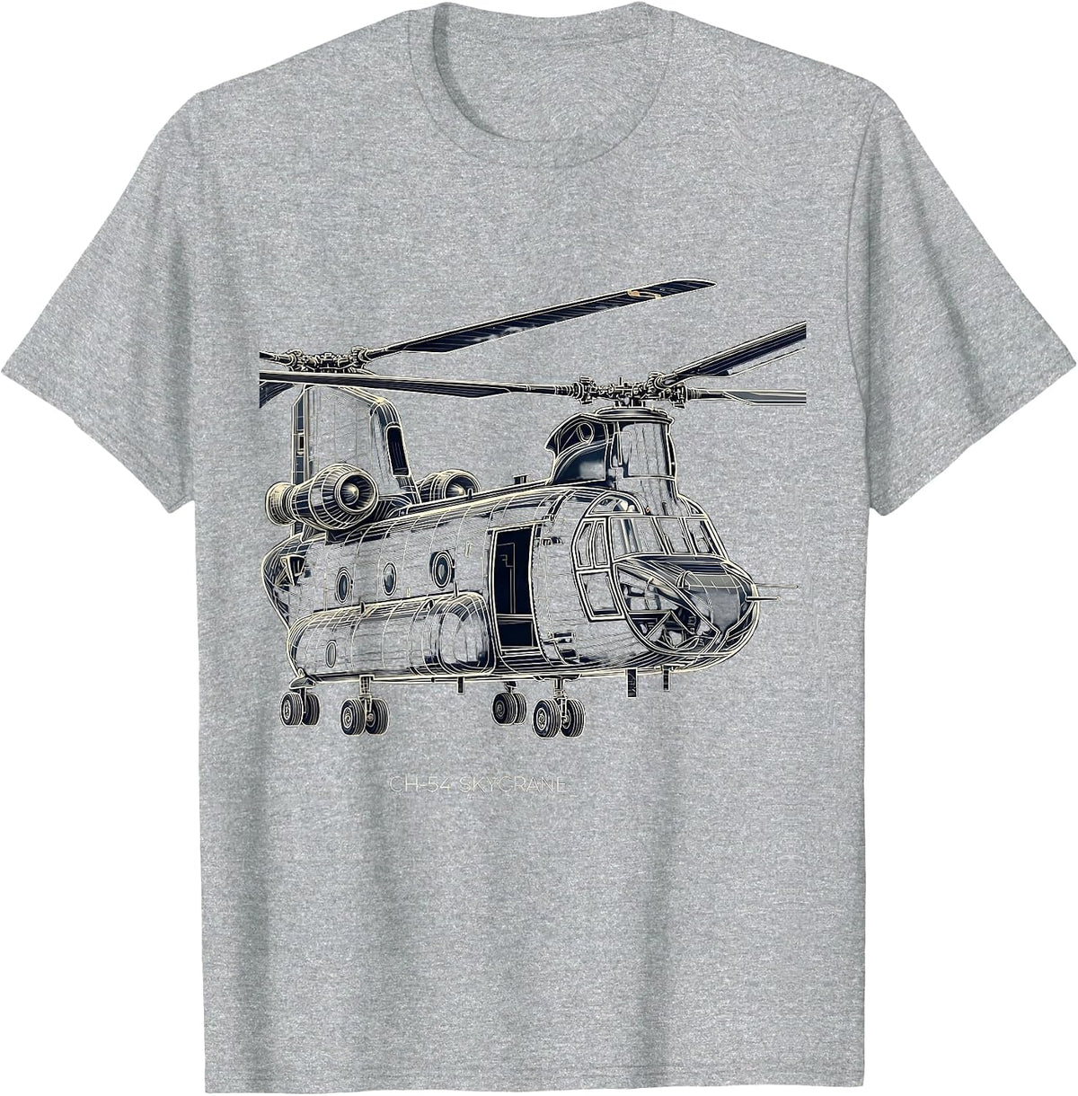 Men's CH-54 Skycrane Military Helicopter Veteran Tribute Aviation T-Shirt - Heather Grey
