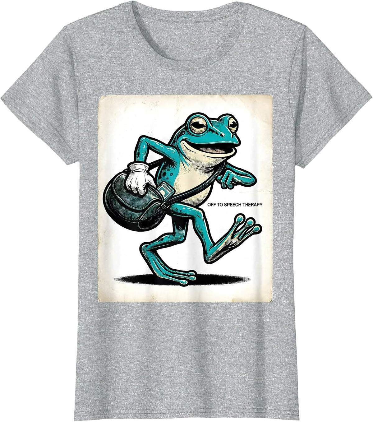 Off To Speech Therapy Retro Cartoon Frog Teacher Back T-Shirt - Heather Grey
