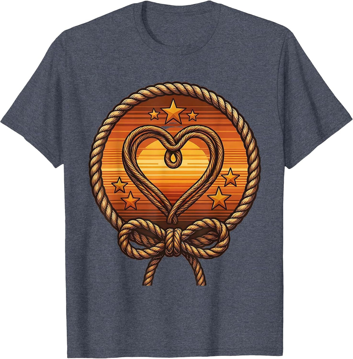 Western Lasso Heart Stars Cowgirl Graphic Design T-Shirt - Heather Blue