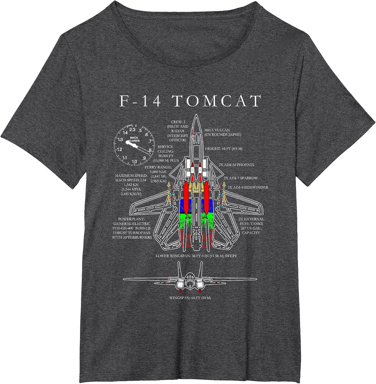 F-14 Tomcat Specs Shirt Tshirt T-Shirt - Dark Heather Grey