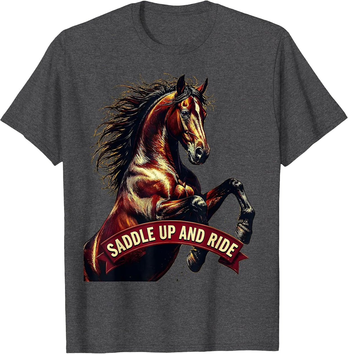 Men's Saddle Up and Ride Horse Lover Design T-Shirt - Dark Heather Grey