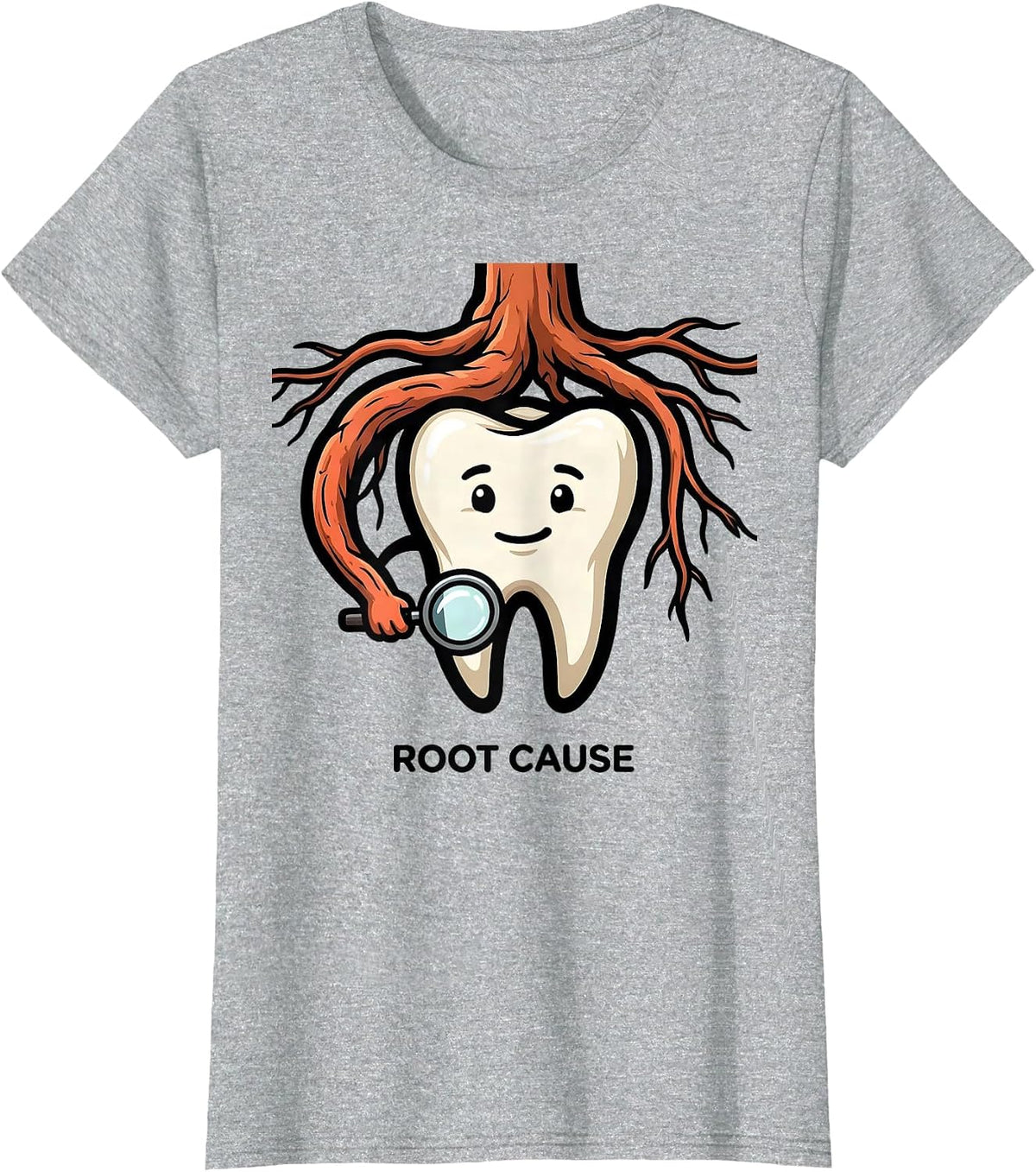 Root Cause Cartoon Funny Dental Hygienist Humor T-Shirt - Heather Grey