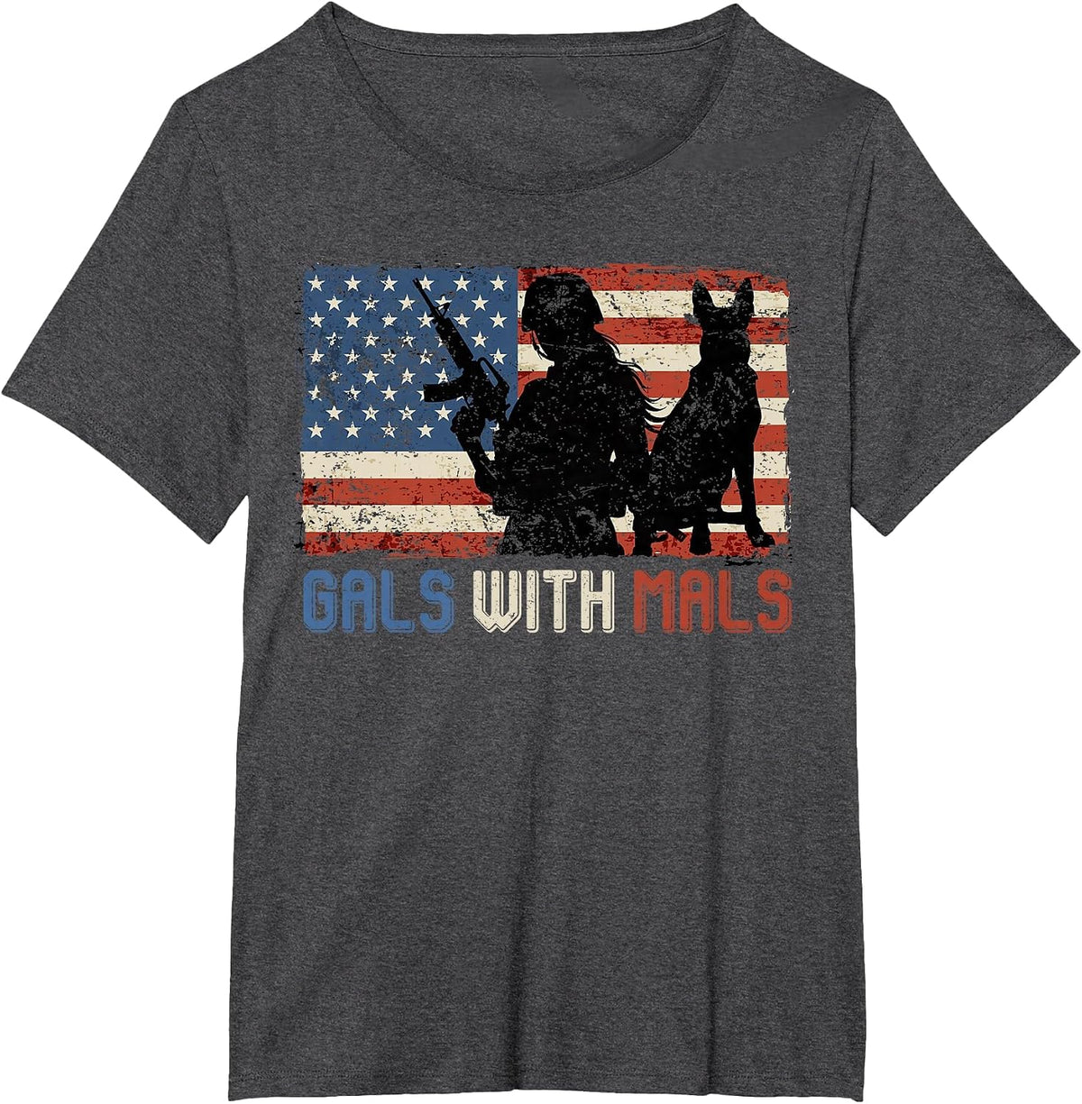 Malinois Women GALS with MALS Belgian Shepherd America T-Shirt - Dark Heather Grey