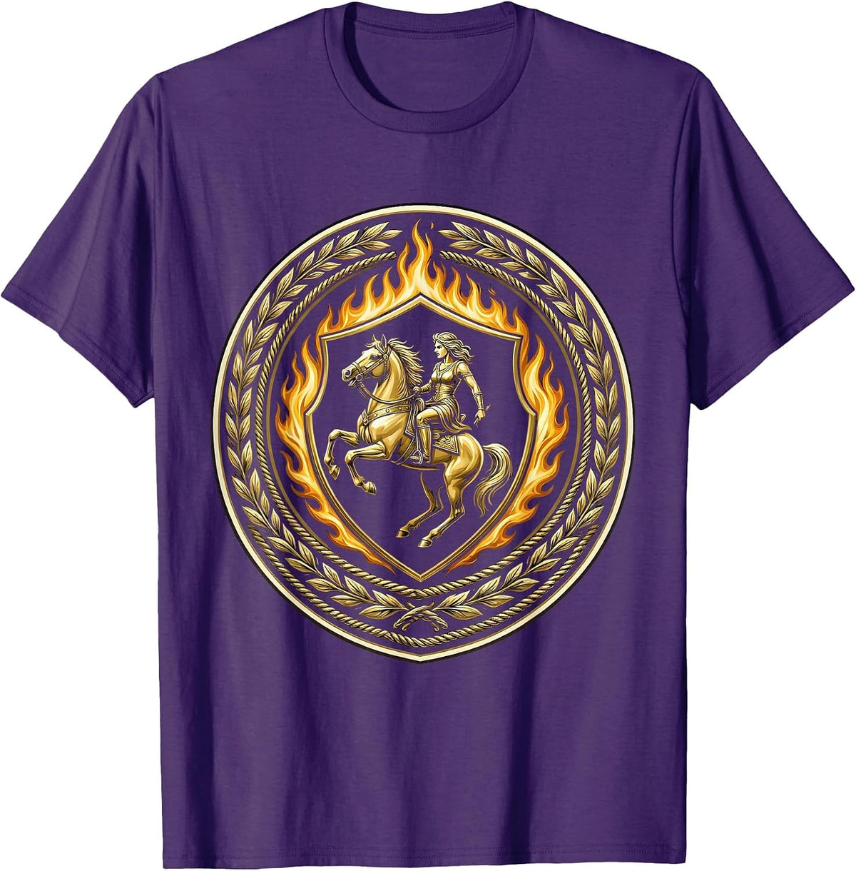 Wild Flames Equestrian Rider Graphic T-Shirt - Purple