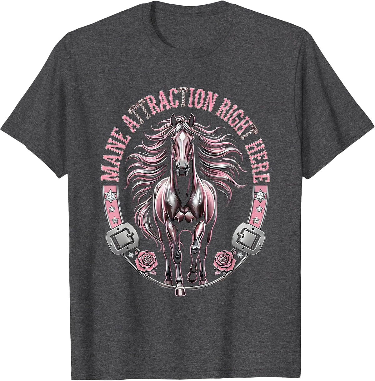 Mane Attraction Right Here Horse Lover Design T-Shirt - Dark Heather Grey