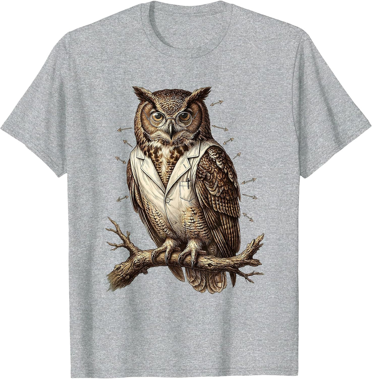 Men's Owl Science Teacher Lab Coat Glasses Design T-Shirt - Heather Grey