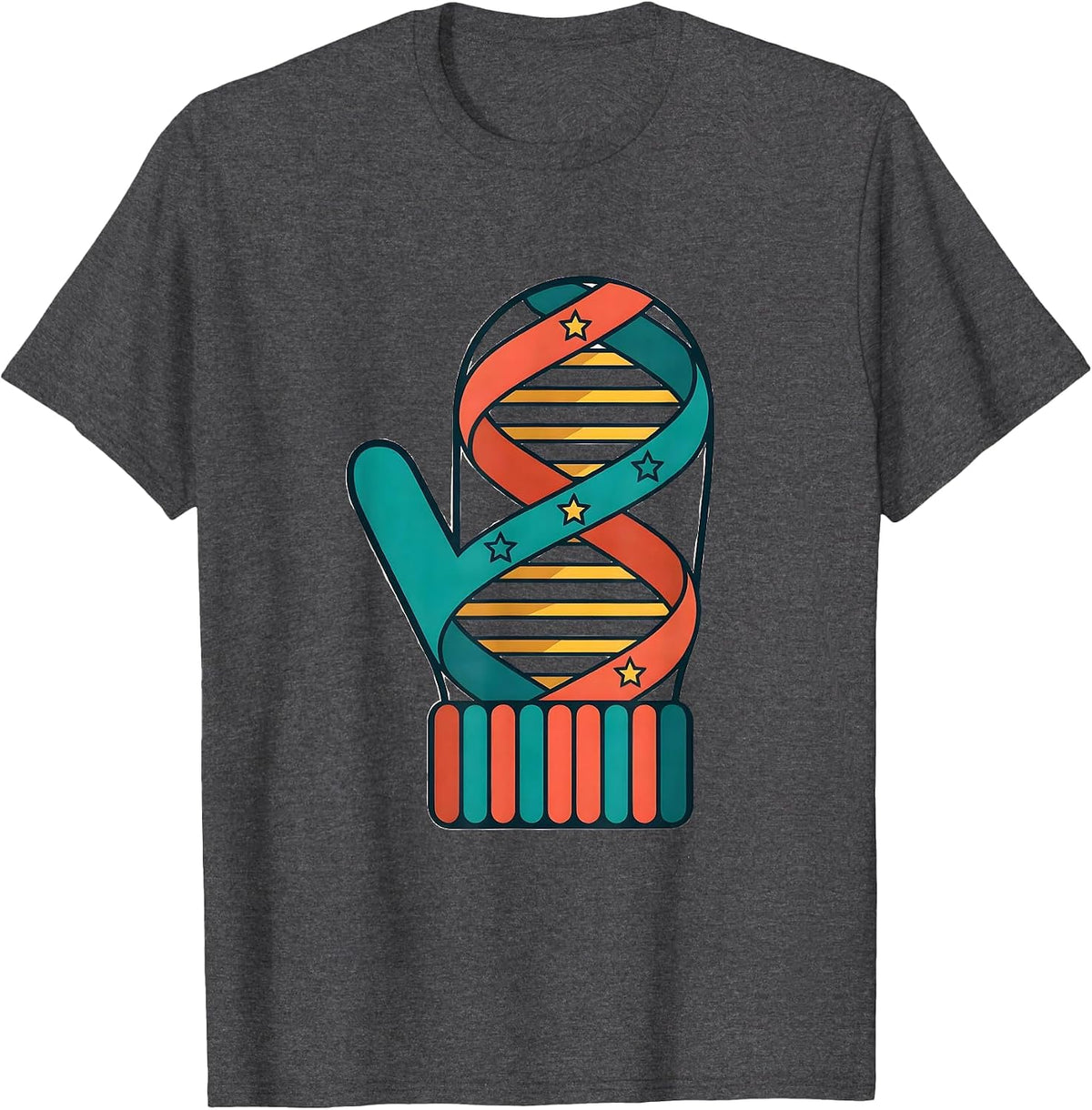 DNA Helix Christmas Mitten Science Teacher Humor T-Shirt - Dark Heather Grey