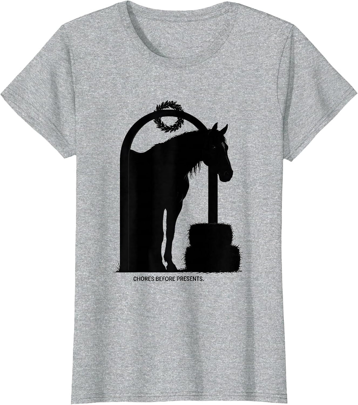 Chores Before Presents Funny Horse Lover Christmas Pajama T-Shirt - Heather Grey