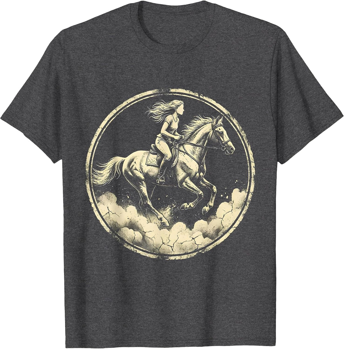 Men's Western Cowgirl Horseback Riding Dust Trail Design T-Shirt - Dark Heather Grey