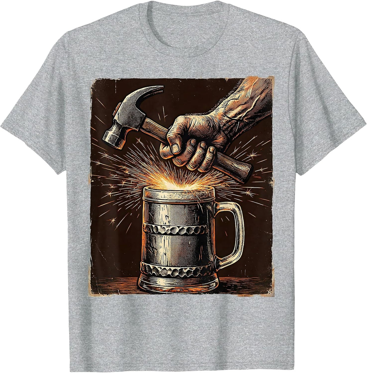 Men's Blacksmith Beer Mug Glowing Forge Graphic T-Shirt - Heather Grey