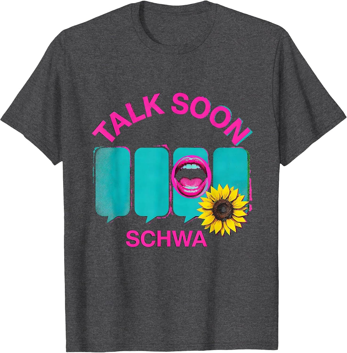Talk Soon Schwa Retro Speech-Language Pathologist SLP T-Shirt - Dark Heather Grey