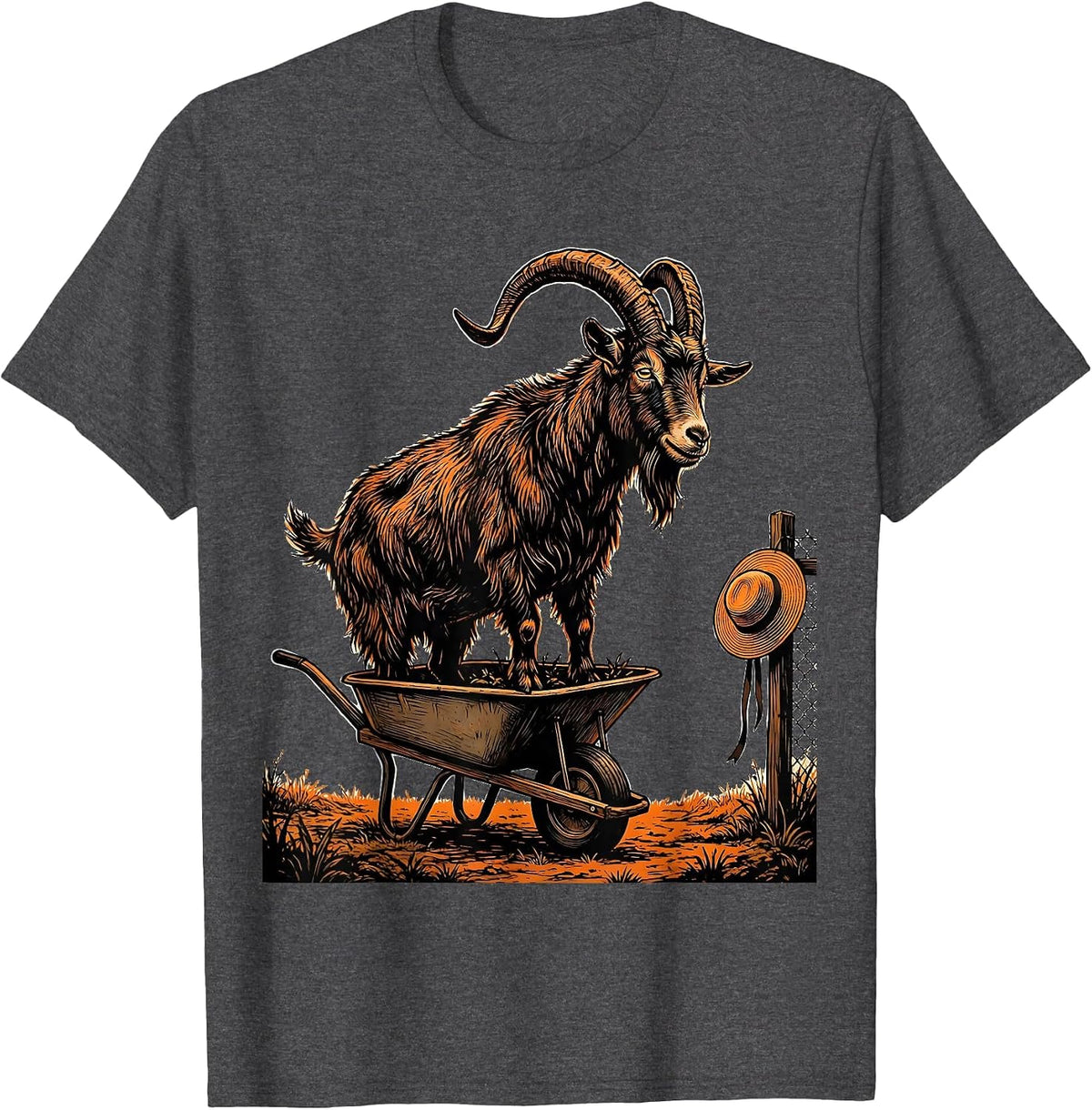 Stencil Goat Wheelbarrow Funny Goat Lover Farmer Gift T-Shirt - Dark Heather Grey