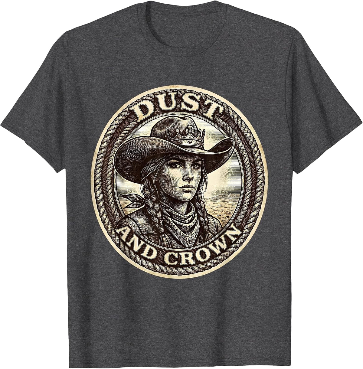 Dust and Crown Black Cowgirl Western Design T-Shirt - Dark Heather Grey
