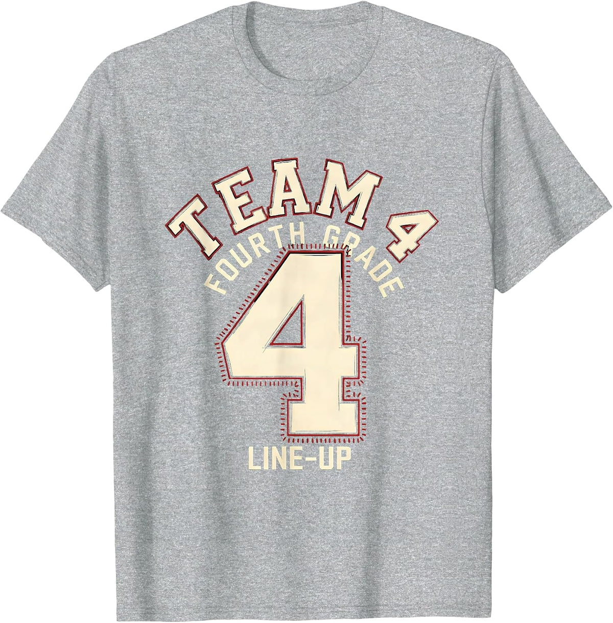 Men's Team 4 Fourth Grade Line-Up Playful Sports Team Pride Back T-Shirt - Heather Grey