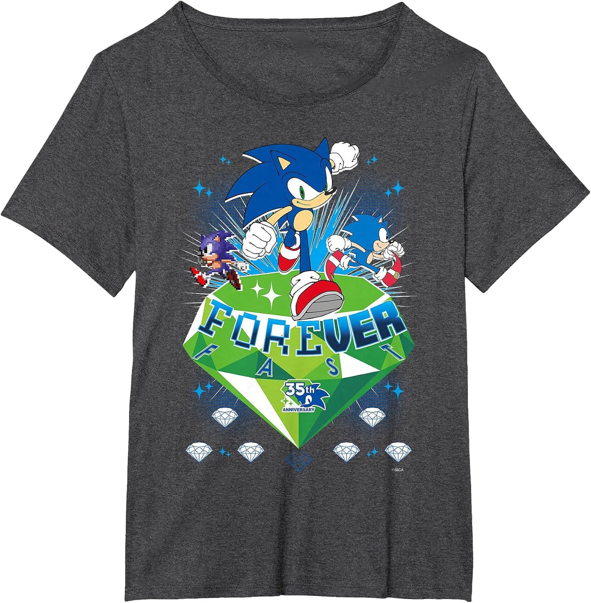 Sonic the Hedgehog 35th Anniversary Forever Fast Emerald Run T-Shirt - Dark Heather Grey